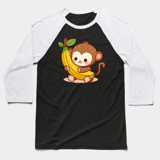 cute cartoon baby monkey hugs banana Baseball T-Shirt